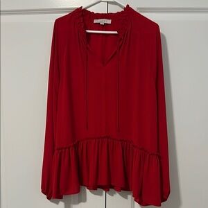 LOFT Red Ruffled Blouse